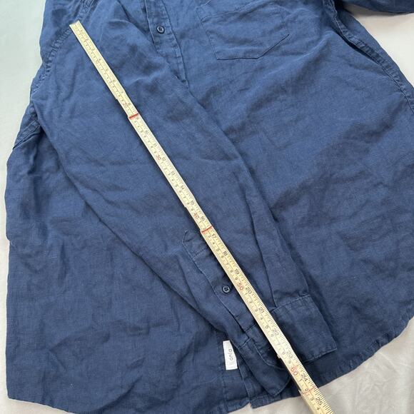Onia Shirt Mens XL Dark Blue Linen Breathable Relaxed Coastal Beach Summertime - Picture 10 of 14